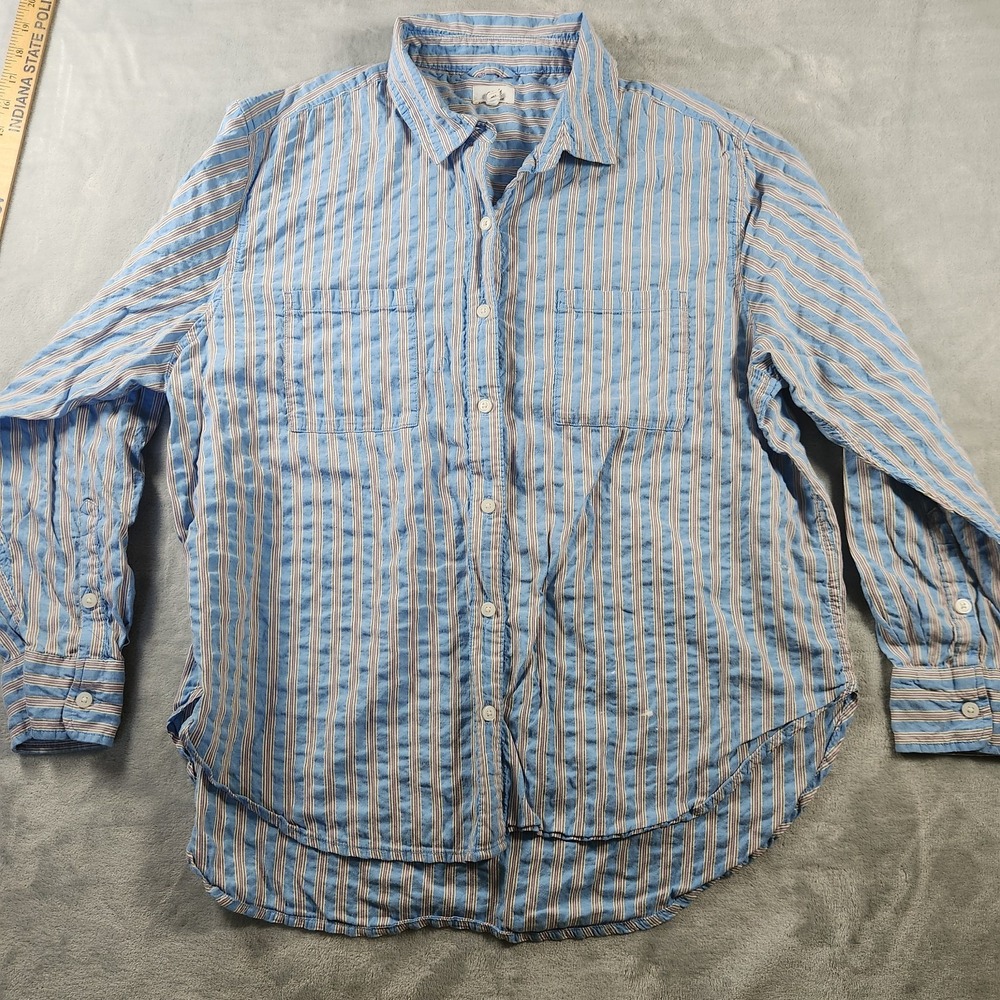 Aerie Button Up Shirt Womens Medium Long Sleeve Pockets Striped Blue
